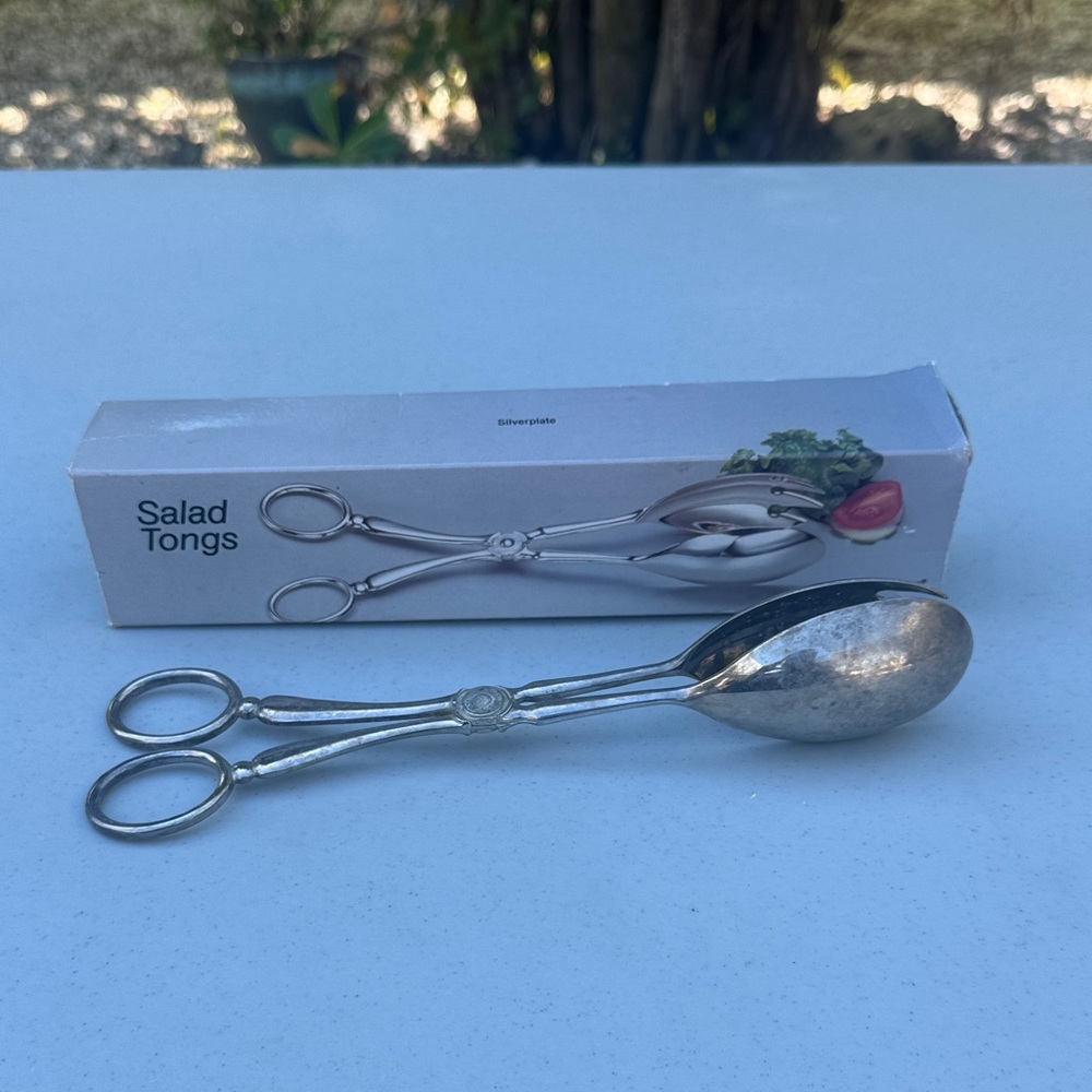 Vintage Silver-plate Salad Tongs by Wm. Rogers, 10” Inches